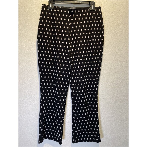 Anthropologie Pants - Anthropologie Mikayla Cropped Flare Knit Pants Black Daisy Print Size Medium